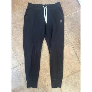 FILA Men M Black Athletic Jogger Pants Logo Sweatpants Pockets Drawstring Waist